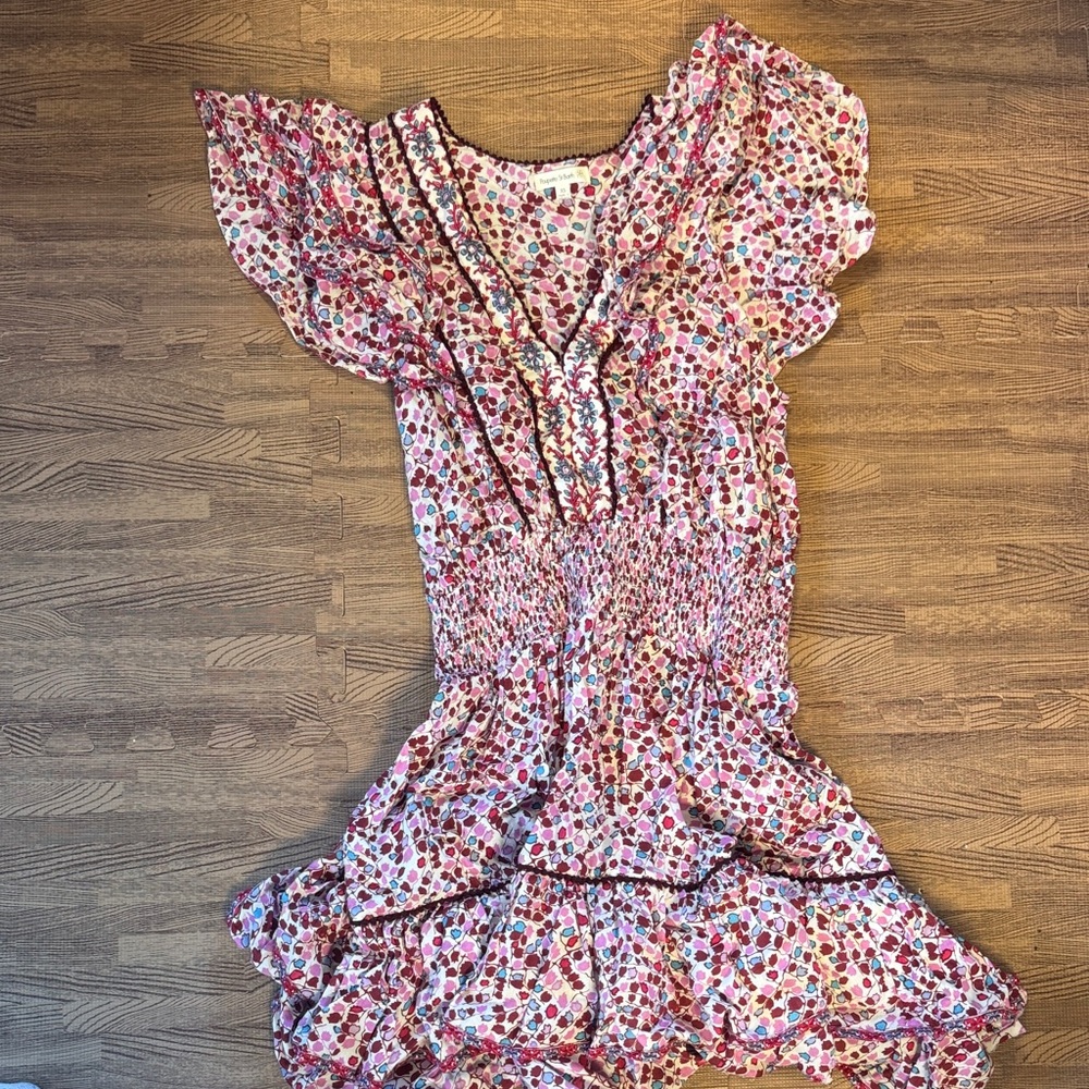 POUPETTE ST BARTH PINK AND RED FLORAL DRESS SIZE XS